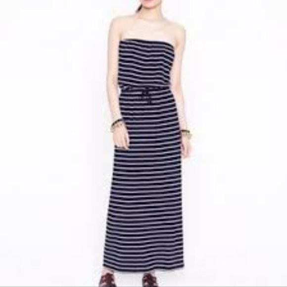 J Crew Navy/White Striped Strapless Maxi Dress, XS. EUC - Picture 2 of 6